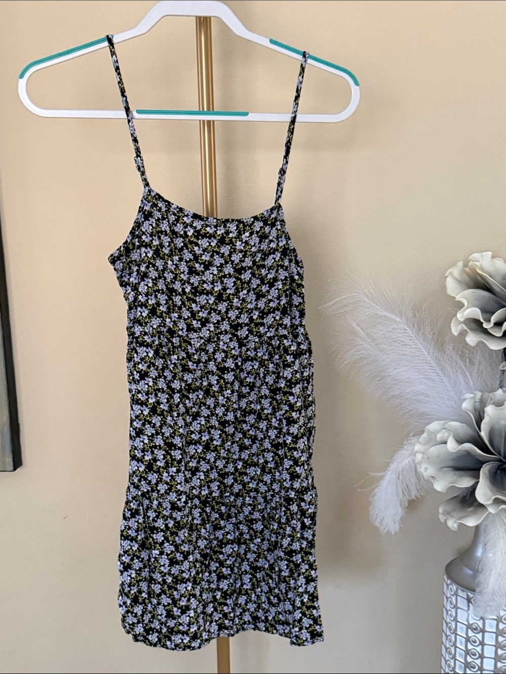 Floral Spaghetti-Strap Mini Dress in Black and Lilac